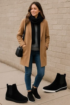 Botas Chelsea Femininas SOREL NL4702-010 Camurça Preta Tamanho 7.5 Sola de Borracha Natural - Imagem 1 de 4