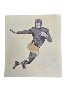 Vintage Hand-Painted Football Player Artwork - Picture 1 of 5