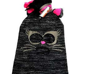 Halloween Costumes Weird Cat Pink Black Ski Mask Beanie Toboggan Gloves Mittens - Picture 1 of 12