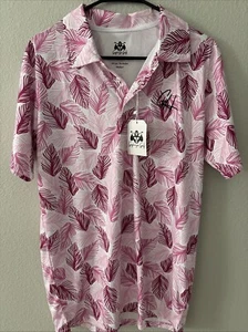Neu mit Etikett Gashouse Golf Herren Größe Medium Polyester, rosa Blätter Poloshirt L 29”, C 40” - Bild 1 von 10