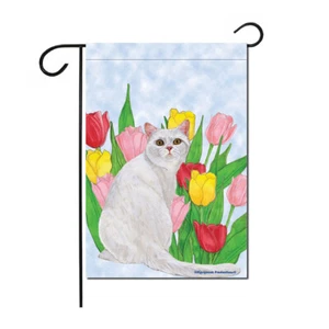 Cat White Cat Garden Flag Double Sided 12" x 17" - Picture 1 of 1