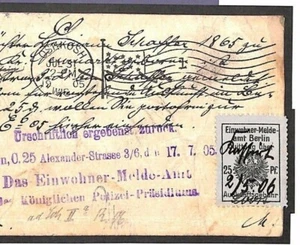 USA TRANSATLANTIC 1c Card 1905 BERLIN 25pf *TAXE STAMP* Police Mark RARE MS4061 - Picture 1 of 3