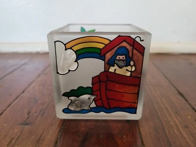 Candelabro votivo Joan Baker Noé y el Arca pintado a mano vidrio esmerilado Foto 1 de 4