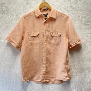 Claiborne Linen Shirt Men's Medium Salmon Pink Short Sleeve Pockets Button-Up - Picture 1 of 10