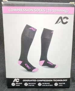 Compression Socks Black Light Pink 20-30mmhg Large Medical Running.new - Picture 1 of 4