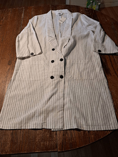 OFF WHITE Abito vestito giacca righe nuovo Medium P Cill Off bianco nero cotone scollo profondo