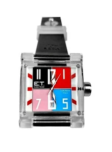 RELOJ CUADRADO TRANSPARENTE DE CUARZO LOCMAN ELBA NEGRO CORREA DE SILICONA FECHA ITALIA NUEVO - Imagen 1 de 5
