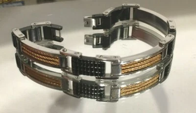 Brazalete IP Shaquille O'Neal 12,5 mm Acero Inoxidable Tri Tono Negro Pisada Amarilla Foto 1 de 4