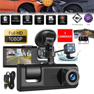 Cámara De Seguridad 3 Lentes Dash Cam Para Carro Auto Delantero/Trasero/Interior - Imagen 1 de 19