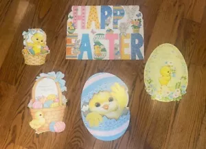 Vintage Die Cut Spring Easter Hanging Paper Decorations Lot of 5 Large - Picture 1 of 2