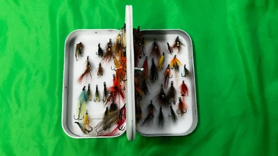 Caixa de mosca folha oscilante Richard Wheatley Slimalloy.  65 moscas de pesca de truta salmão. - Imagem 1 de 4