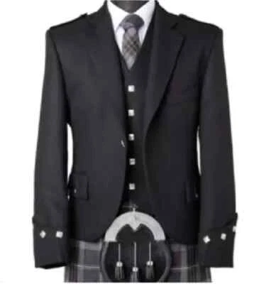SALE Scottish Argyle Kilt Black Jacket with Waistcoat/Weste 40R
