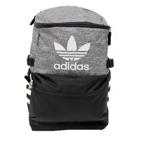 Adidas Original Backpack Zip Top Trefoil Stripes Black/Gray School Bag - Picture 1 of 12