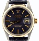 Rolex Datejust Men 2Tone 18K Yellow Gold & Steel Watch Black Tapestry Dial 16013