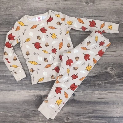 Conjunto de pijama para niños pequeños con temática de otoño talla 2T estampado de hojas marca objetivo usado en excelente estado  Foto 1 de 4