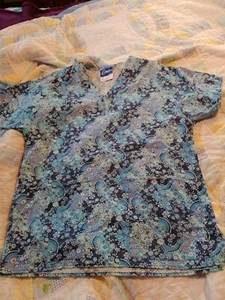 Crest Women's Scrub Top XS Pre-owned Floral Multicolor Blue - Picture 1 of 7