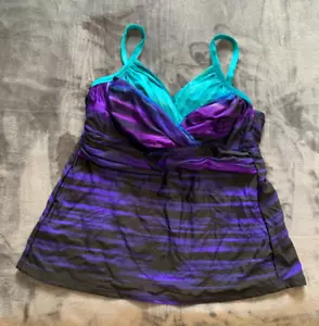 Miraclesuit Tankini Top Womens 12 Black Turquoise Purple Love Knot Underwire - Picture 1 of 14