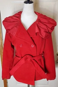 Vintage Women's JouJou Red Short Wool Blend Double Breasted Coat Tie Waist Sz.XL - Picture 1 of 14