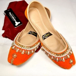 Pakistanische indische Khusa Damen Hochzeit Party Jooti orange von Anayas Kollektion - Bild 1 von 2