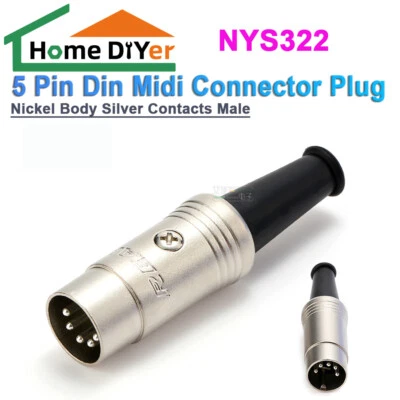 HOME DIYER Enchufe conector 5 pines Din Midi NYS322 cuerpo de níquel contactos plateados macho