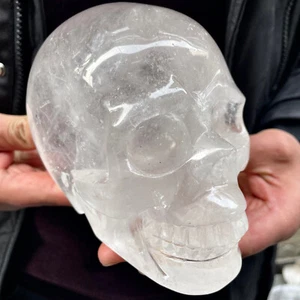 4.7LB TOP Natural Rainbow clear quartz skull Hand Carved Crystal REIKI Healing - Picture 1 of 8