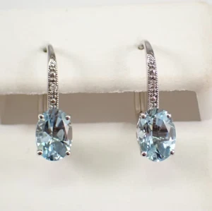 2Ct Oval Cut Lab-Created Aquamarine Drop Dangle Earrings 14K White Gold Plated - Picture 1 of 6