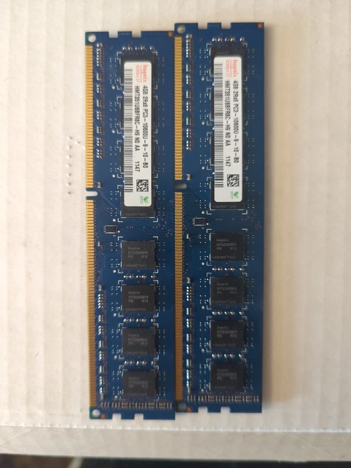Two Sticks Hynix 4Gb 2Rx8 PC3-10600U-9-10-B0 HMT351U6BFR8C-H9 N0 AA 1147 - Image 1 of 2