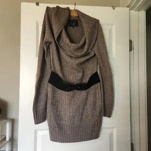 Guess Women's Belted Cowl Neck Cable Knit Sweater XL NWT Pumice Heather - Foto 1 di 7