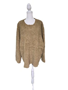 Denim & Co Womans Sweater Size 3X Naturals Neutral Boatneck Open Weave - Picture 1 of 5