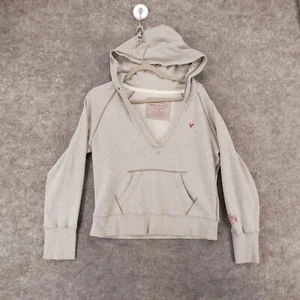 American Eagle Sweatshirt Girls Large Long Sleeve Gray Hoodie V-Neck w Pouch - Picture 1 of 10