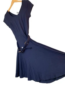 Carmen Marc Valvo Navy Fit & Flare Dress S Scoop Gold cap sleeve NWT $128 10041 - Picture 1 of 9