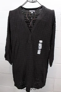 CALVIN KLEIN Brown Eyelet Knit Tunic V-Neck Sweater L NWT - Picture 1 of 5