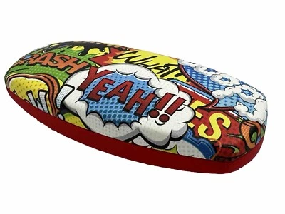 NEW Comic Crash Yeah Multicolor Hard Metal Clamshell Eyeglasses Case Red Bottom - Image 1 of 4