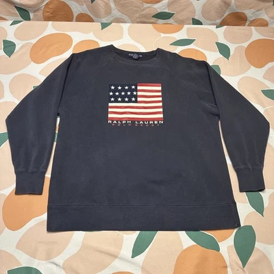 Sudadera DE COLECCIÓN Ralph Lauren Bandera Americana Para Hombre Mediana Azul Marino Polo Deportivo Foto 1 de 4