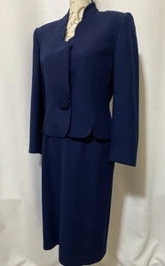 VTG HERBERT GROSSMAN By Cynthia Sobel SZ 10 Wool Navy Skirt & Jacket Union Made - Picture 1 of 20