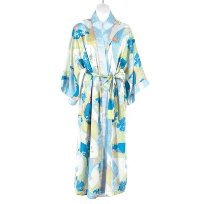 Винтажный y2k Oscar De La Renta розовый ярлык атласное кимоно цветочный халат макси мечтательный прихоть - Изображение 1 из 4