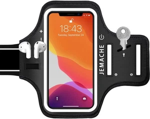 Brassard iPhone 16 15 Pro Max & Plus avec support écouteur, JEMACHE Noir foncé - Photo 1 sur 7