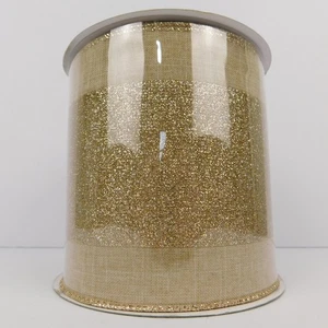 5" RIBBON Taupe GOLD GLITTER Wired Premium Member's Mark - 25 Yards - Picture 1 of 11
