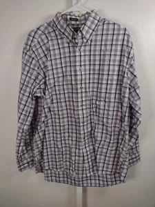Men's Kirkland Signature White Blue Plaid Button Up Down Shirt - LARGE L - Picture 1 of 4