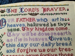 'The Lord's Prayer' Religious Poem Vintage Hand Embroidered Completed Panel - Picture 1 of 6