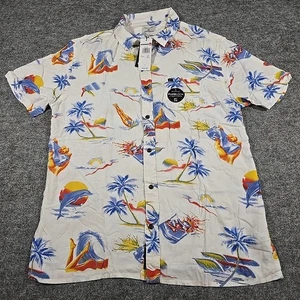 Quicksilver Shirt Mens Large Regular Fit Fluid Look Tropical Bikini Girl Waves - Picture 1 of 16