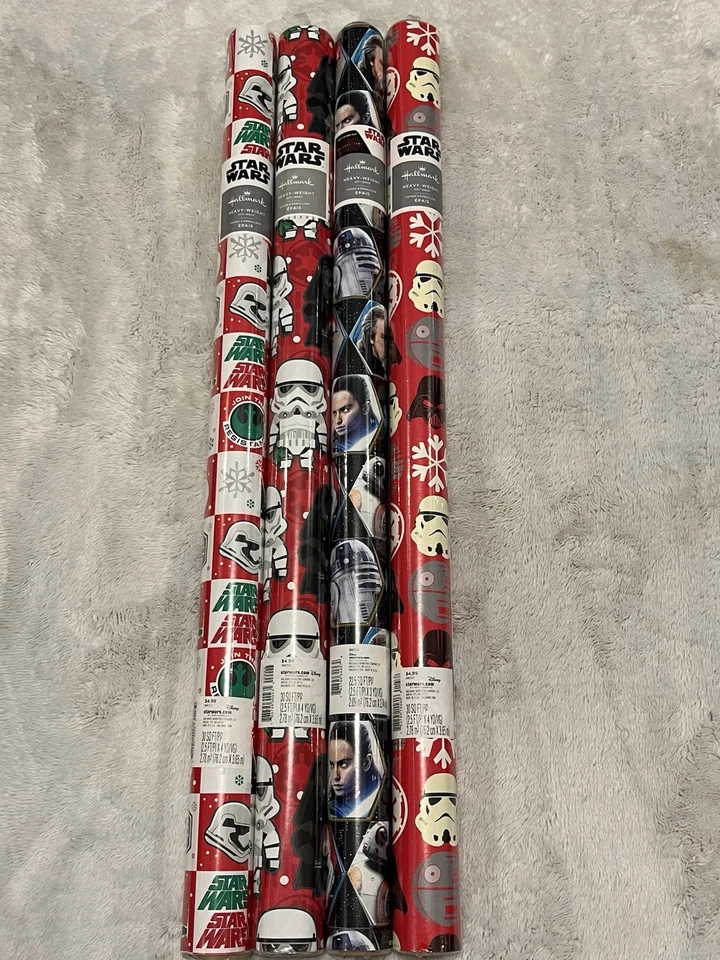 Lot of 4 Star Wars Hallmark Christmas Wrapping Paper Heavy Wrap 30” Long - Image 1 of 4