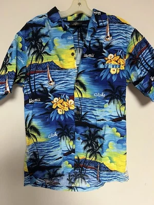 Camisa con botones estampado hawaiano Royal Creations talla M azul amarillo Foto 1 de 4