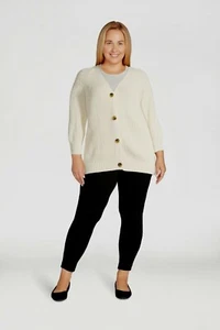 Free Assembly Women's V-Neck Cardigan Sweater, Beige, Large - Picture 1 of 2