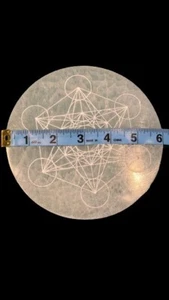 Large Selenite charging plate 6" etched Metatron Cube Hexagon Charging disc Gift - Picture 1 of 10