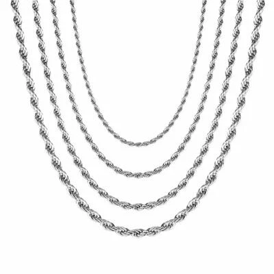 Collana Argento Cordino 750 Oro Bianco Placcato Acciaio Inox Donna Uomo K2879D - Immagine 1 di 4