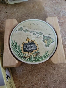 Hawaiian Ceramic Coaster Set Hawaii Island Chain Map - Picture 1 of 7