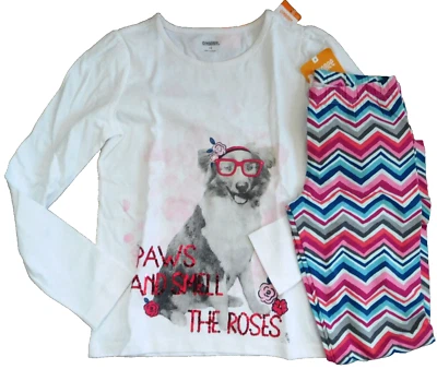 Gymboree  Girls 10/12 LS  Dog Screen Print Top 10 & Chevron Leggings 10/12 NWT - Image 1 of 2
