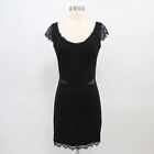 Erin Fetherston Sheath Cocktail Mini Dress 4 Black Lace Cut Outs Cap Sleeves