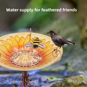 Stunning Bird Bath Station Stake Glass Bowl Flower Feeder Garden Yard Decoration - Picture 1 of 12